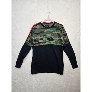Mc Squareed Men Shirt Large Green Camo Cotton Blend Long Sleeve Cew Neck Tee